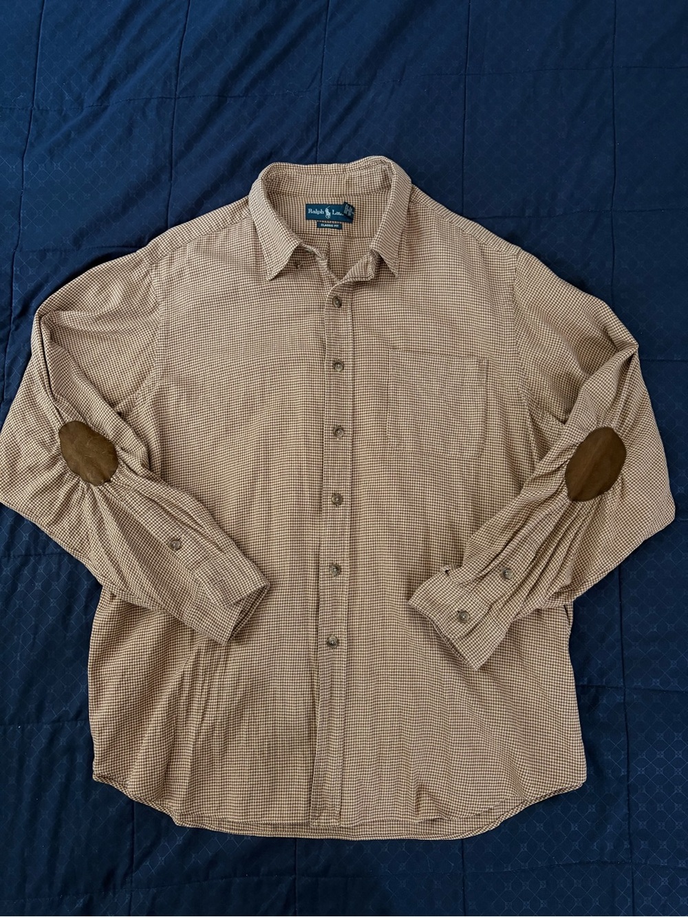 Tan & Brown Houndstooth with suede elbow patches Ralph Lauren Shirt